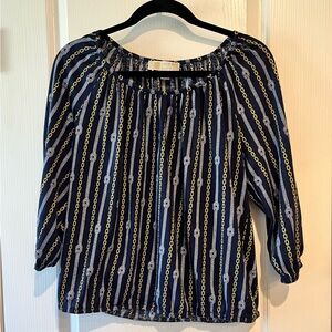 Michael Kors Blue and Gold Puff Sleeve Blouse